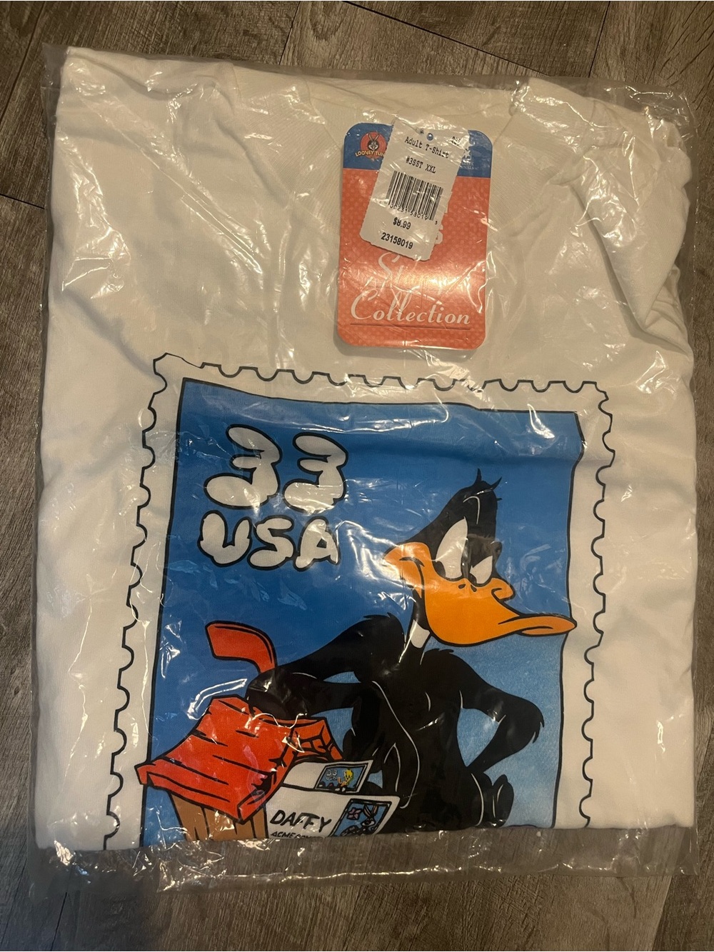 Vintage 90s Daffy Duck & US Stamp Graphic Tee - White with Blue & Orange Print